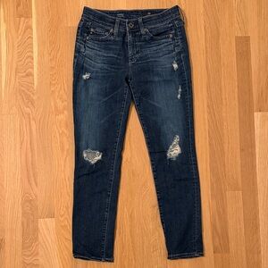 AG Adriano Goldschmied Dark Blue Distressed Skinny Jeans